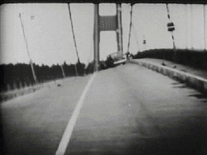 En egenproducerad GIF av Tacoma Narrows bridge som kollapsar pga specifika vindförhållanden.